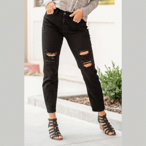 Black Distressed Boyfriend fit Jeans