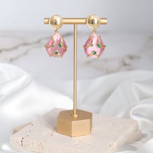 Pink Stone Dangling Earrings