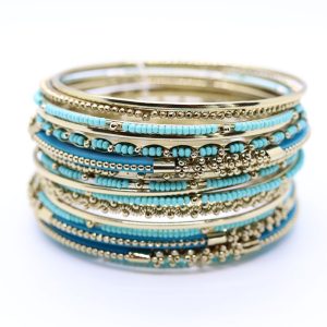 Gold Turquoise Bead Bracelet Set